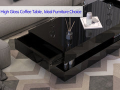 47.3IN High Glossy LED Coffee Table,Modern Center Table with 2 Storage Drawers for Living Room