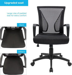 Office Chair Mid Back Swivel Lumbar Support Desk Chair, Computer Ergonomic Mesh with Armrest (Black)