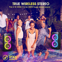 W-KING 100W RMS Bluetooth Speakers, IPX6 Waterproof, V5.3 Portable Party Boombox Wireless Deep Bass/115dB Loud Massive Sound