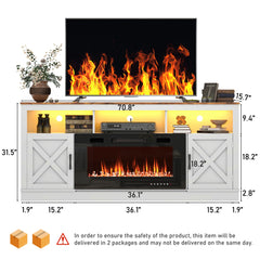 Farmhouse Fireplace TV Stand for 75/80 Inch TV, Entertainment Center Suit for 36”Electric Fireplace, 70” LED Media Console