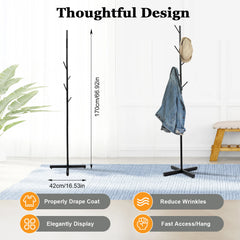 Modern Metal Coat Rack Free Standing 7 Hooks Hall Tree in Corner Hat Hanger & Coat Racks Stand Entryway Organizer