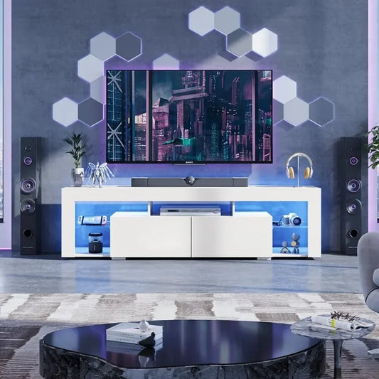 63 Inch TV Stand, LED Entertainment Center for 60 to 70 Inch TV, Modern TV Console with 2 Drawers, TV Stands for Living Room