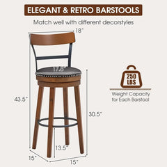 Bar Stools Set of 4 Swivel , PU Leather Upholstered Barstools with Back & Solid Rubber Wood Legs & Metal Footrest, 30.5 Inch