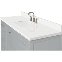 Bathroom Vanity with Edge Pure White Quartz Countertop & Backsplash, Center Rectangular Sink, 2 Soft Closing Doors