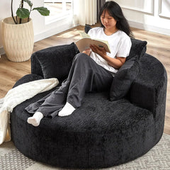 55''L Chenille Sponge Single Sofa,Oversized Round Chair,Fluffy Modern Sleeper Chair for Living Room, Lounge and Projection Room