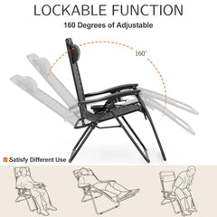 JHK Zero Gravity Set of 2 Portable Recliner Camping Patio Outdoor Folding Lounge Chair with Cup Holder Trays Adjustable Pillow