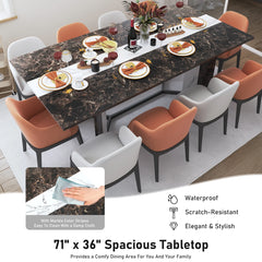 71In Large Rectangular White Dining Table for 4 5 6 8 10 People, Family Dinner Table w/Marble Color, Wood Tabletop, Metal Leg