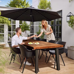 Home Acacia Wood Dining Table 6-Person Indoor Outdoor Table with Iron Legs, Sandblast Finish, - (Walnut Brown)