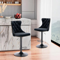 Bar Stools Set of 2,Adjustable Barstools with Back Velvet Tufted Counter Stool Modern Upholstered Bar Chairs with Nailhead