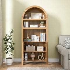 71" Tall Arched Cabinet Bookcase, 5-Tier Arched Bookself with Doors, Arched Bookcase Cabinet with Storage,Display Cabinet