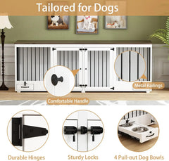 Dog Crate, Heavy Duty Kennel with Pet Bowl Drawers & Divider, Indoor Furniture Style Pet Kennel for Large Medium Dogs, Dog Crate