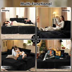 81" Oversized Sectional Double Lounge Chaise with Cloud Plush Sofa Bed,Fluffy Modern Sleeper Loveseat Chair for Living Room Grey