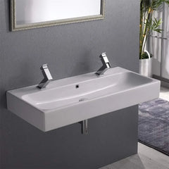 U-Two Hole Pinto Rectangular Ceramic Wall Mounted/Vessel Bathroom Sink, White