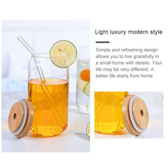 500ml Glass Mug Transparent Water Cup With Bamboo Wood Lid Cola Cup With Lid And Straw Set Juice Glass Beer Milk Water Cups