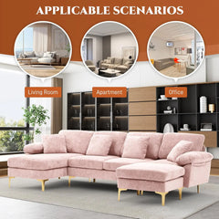 U-Shaped Sectional Sofa Couch, 4 Seat Sofa Set for Living Room, Convertible L-Shaped Velvet Couch Set with Chaise Lounge