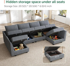 Modular Couch U-Shaped Modular Sectional Sofa Sectional Couch with Storage Seats U Shape Sofa-2 112.21 x 55.9 x 33.86 inches