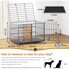 42 Inch Heavy Duty Metal Dog Crate for 2 Large Dog,All Metal Open Top Stackable,Dog Kennel Indoor with Divider and Feeding Bowl