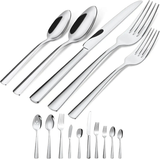 45-Piece Silverware Flatware Cutlery Set Service for 8,Durable 18/0 Stainless Steel Tableware in Ergonomic Design Size and Weigh