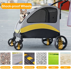 Portable Dog Stroller 4 Wheels for Large Dogs Foldable Pet Cat Travel Carriage Stroller Breathable Carrier for Outside Play