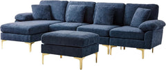 U-Shaped Sectional Sofa Couch, 4 Seat Sofa Set for Living Room, Convertible L-Shaped Velvet Couch Set with Chaise Lounge