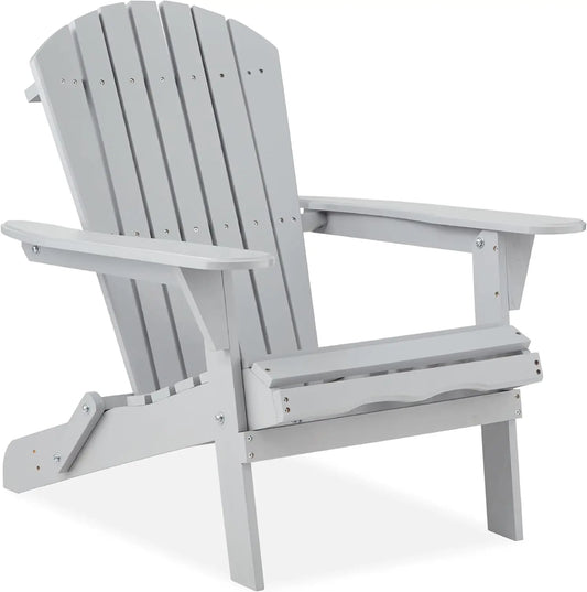 Best Choice Products Folding Adirondack Chair Outdoor Wooden Accent Furniture Fire Pit Lounge Chairs for Yard, Garden, Patio