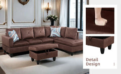 L Shaped Sofa with Ottoman Modern Sectional Living Room,Bedroom,Office,L Couch Brown