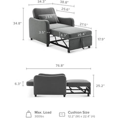 4-in-1 Convertible Sleeper Chair Bed, Accent Chair, Armchair, Chaise Lounge, Pull Out Sofa Bed with Adjustable Backrest Fabric