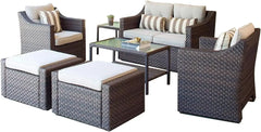 Piece Patio Conversation Set Outdoor Furniture Set, Brown Wicker Lounge Chair with Ottoman Footrest, W/Coffee Table & Cushions