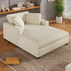 Indoor Oversized Chaise Lounger, Chenille Fabric Sleeper Sofa Couch with Pillows, Charge Station & Cup Holders