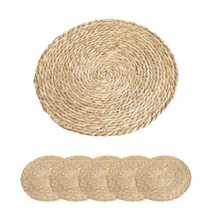 Set of 4/6 Round Woven Placemats Natural Wicker Place Mats Boho Braided Heat Resistant Table Protection Mat for Hot Pot Dishes