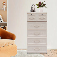 CNCEST 5 Drawer Dresser,PP Storage Cabinet Chest Clothes Storage with 2 Lockable Drawers Vertical Clothes Storage Tower