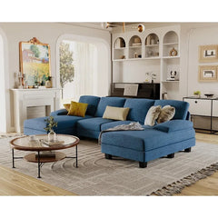 Furmax Sectional Couches for Living Room, U-Shaped Sofa Couch with Linen Fabric,4 Seat Sofa Set with Double Chaise for Apartment