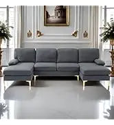 L Shaped Sofa with Ottoman Modern Sectional Living Room,Bedroom,Office,L Couch Brown