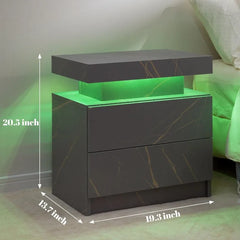 LED Nightstands Set of 2 Modern End Table with 2 Drawers End Tables for Living Room Bedroom Grey For Bedroom&Living Room Use