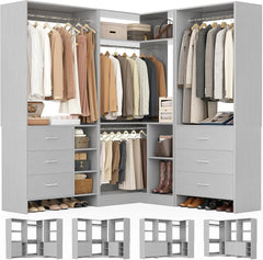 Closet System with 3 Sets, 86.8" Closet Organizer System with 6 Drawers & 4 Hanging Rods, Freestanding Wardrobe