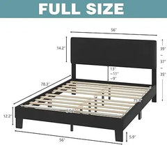 Bed Frame, with Headboard, Linen Upholstered Bed Frame with Wood Slats Support, Heavy Duty Feet, Easy Assembly, Queen Bed Frame