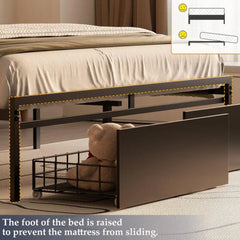 Bed Frame with 2 Storage Drawers & Headboard, Charging Station, Smart LED Lights, Luxury Double/Queen Bed, Man Cave Furniture