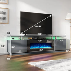 Fireplace TV Stand with 40" Fireplace, 80" Modern High Gloss Fireplace Entertainment Center LED Lights 2 Tier TV Console Cabinet