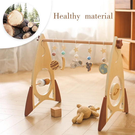 Baby Wooden Gym Frame Rocket Model Newborn Activity Gym Frame Hanging Pendant Rattle Toys For Baby Education Montessori Toys