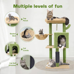 F46B Spacious Adventure Cat Tree Tower | 46-Inch Sturdy Cat Condo with Multiple Platforms, Hammock, and Anti-Tip Kit，Light Gray