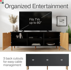 Contemporary Fluted TV Stand - Media Console - 70 Inch Entertainment Center with Storage - Console Table for Living Room and Bed