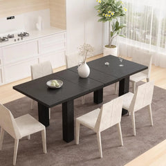 Expandable Dining Table for 6-10 Persons, 55'' to 78'' Modern Black Dining Room Table with 3-Stage Extend Design, Rectangle