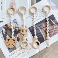 Baby Play Gym Frame Wooden Beech Activity Gym Frame Stroller Hanging Pendants Toys Teether Ring Nursing Rattle Toys Room Decor