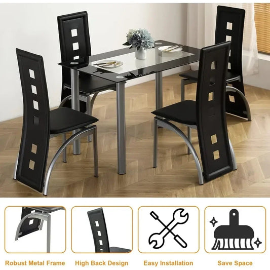 4-person Dining Table Set, Small Tempered Glass Dining Table, Kitchen Table and Chair Set Suitable for Small Spaces