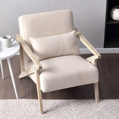 Living Room Chair, Modern Accent Chairs Set of 2 with Wood Frame, Upholstered Armchair with Waist Cushion, Living Room Chair