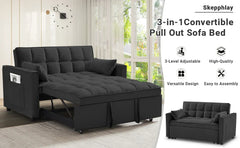 3 in 1 Sleeper Sofa Bed, Pull Out Couch, Convertible Futon with Adjustable Backrest, Living Room Chaise Lounge with 2 P