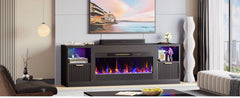 70” Fireplace TV Stand for TVs Up to 80", Modern Entertainment Center with 36" Electric Fireplace & LED Lights, Fluted Media