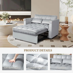 Convertible Sofa Bed 3-in-1 Multi-Functional Velvet Sleeper Couch Pull-Out Bed, 48'' Bed Chaise Lounge with Backrest and Pillows