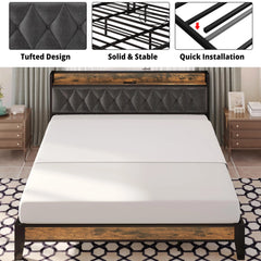 ANCTOR Twin/TwinXL/Full/Queen/King/CaliforniaKing Bed Frames, Storage Headboard with Outlets, No Noise, No Box Springs Needed