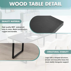 Wood Dining Table for 6 people, 70.86 Inch Modern Rectangular table with Metal Legs, Long Wooden Dinner Table